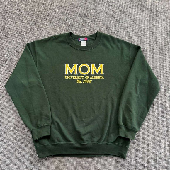 Gildan Tops - Gildan MOM Sweatshirt Womens Large Green Varsity Embroidered Crewneck Pullover